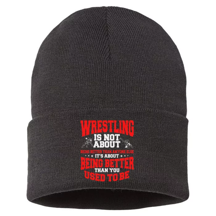 Great Wrestling Design Wrestler Saying Apparel Sustainable Knit Beanie