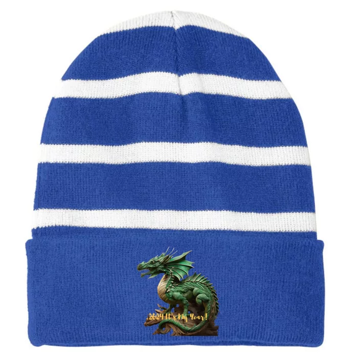 Green Wooden Dragon 2024 It's My Year Striped Beanie with Solid Band