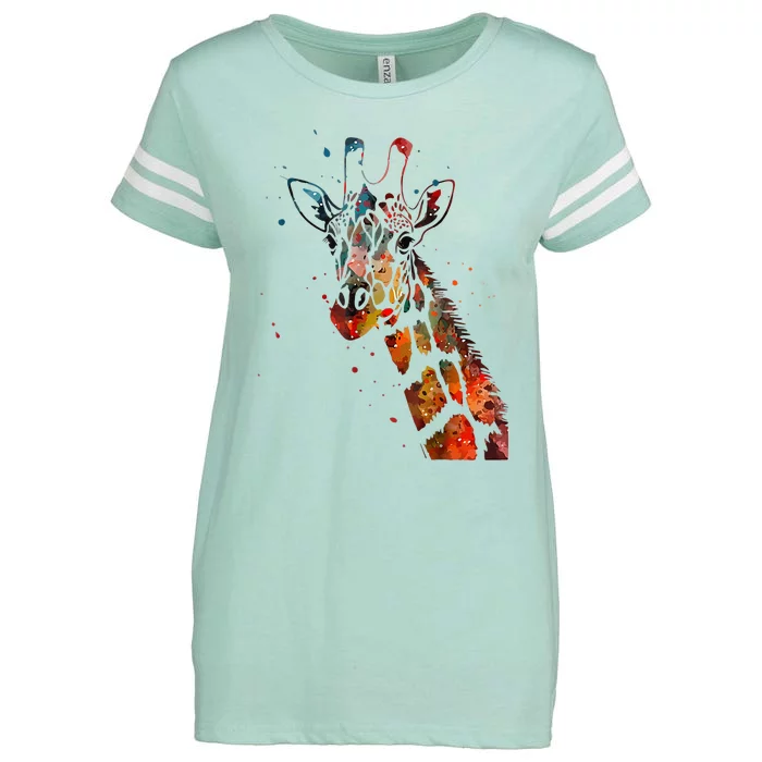 Giraffe Watercolor Design Enza Ladies Jersey Football T-Shirt