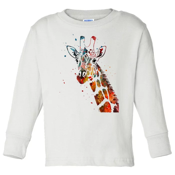 Giraffe Watercolor Design Toddler Long Sleeve Shirt