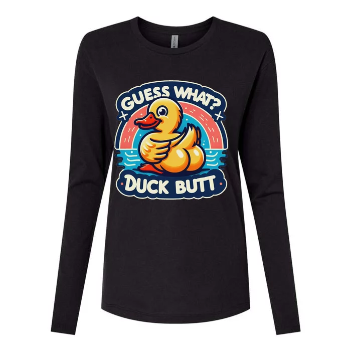 Guess What Duck Butt Funny Duck Womens Cotton Relaxed Long Sleeve T-Shirt