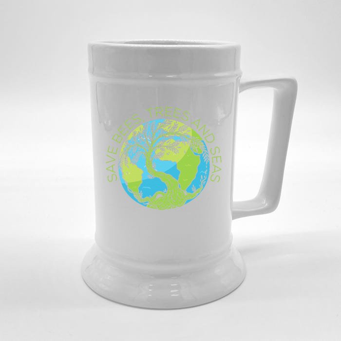 Global Warming Earth Day Save Bees Trees And Seas Front & Back Beer Stein