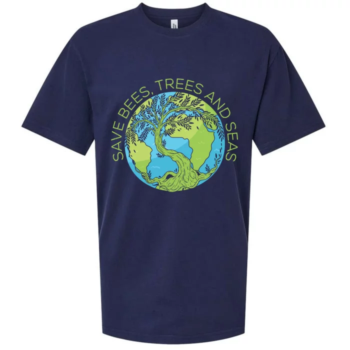 Global Warming Earth Day Save Bees Trees And Seas Great Gift Sueded Cloud Jersey T-Shirt