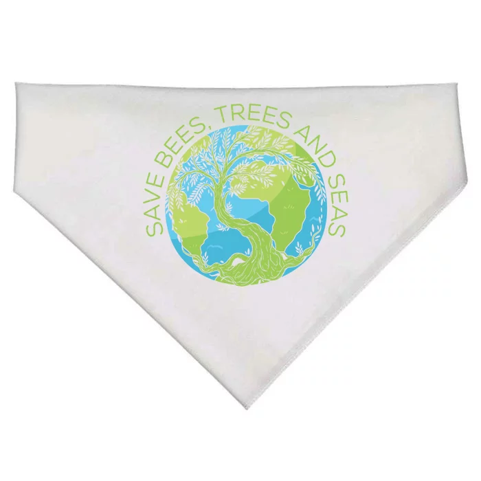 Global Warming Earth Day Save Bees Trees And Seas Great Gift USA-Made Doggie Bandana