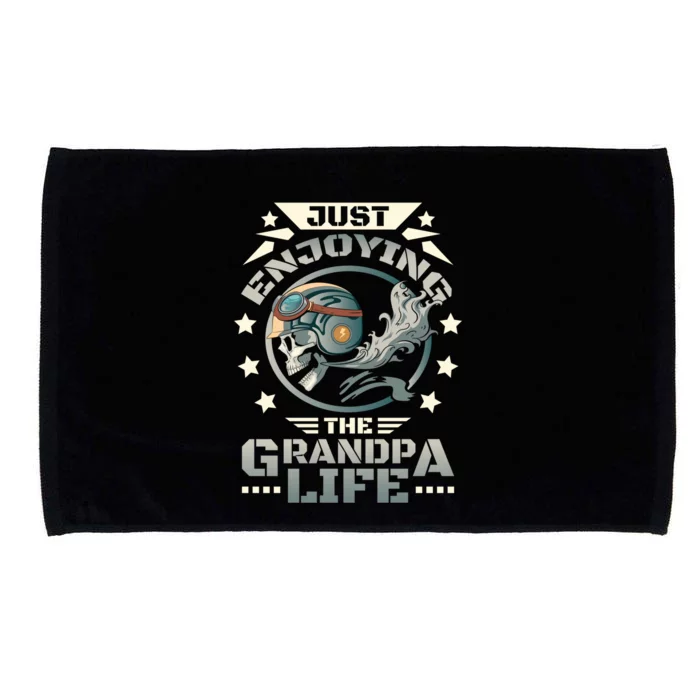 Grandpa With Funny Grandpa And Biker Grandpa With Motorcycle Gift Microfiber Hand Towel