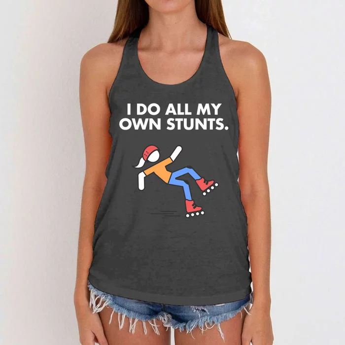 Get Well Funny Roller Skating Accident I Do My Own Stunts Gift Women's Knotted Racerback Tank