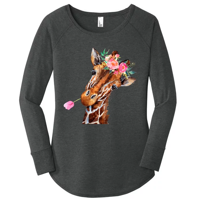 Giraffe With Flowers Zoo Animals Women's Perfect Tri Tunic Long Sleeve Shirt