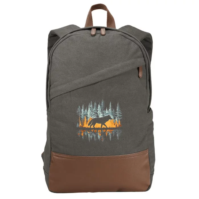 Graphic Wolf Forest Nature Wildlife Outdoor Cotton Canvas Backpack