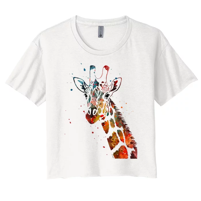 Giraffe Watercolor Funny For Giraffe Lovers Women's Crop Top Tee