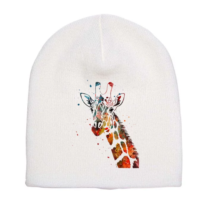 Giraffe Watercolor Funny For Giraffe Lovers Short Acrylic Beanie