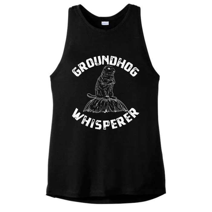 Groundhog Whisperer Funny Woodchuck Groundhog Day Ladies Tri-Blend Wicking Tank