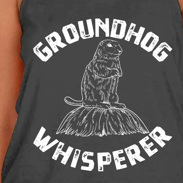 Groundhog Whisperer Funny Woodchuck Groundhog Day Women's Knotted Racerback Tank