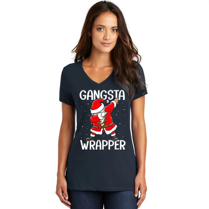 Gangsta Wrapper Funny Dabbing Santa Christmas Women's V-Neck T-Shirt