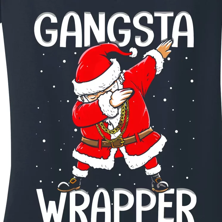 Gangsta Wrapper Funny Dabbing Santa Christmas Women's V-Neck T-Shirt