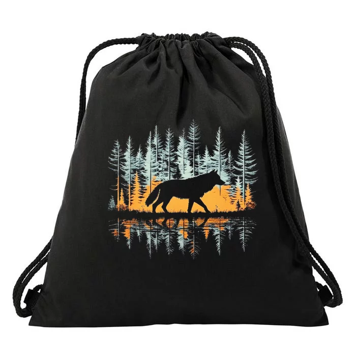 Graphic Wolf Forest Nature Wildlife Outdoor Drawstring Bag