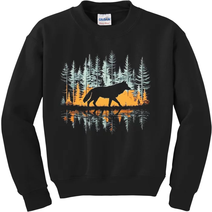 Graphic Wolf Forest Nature Wildlife Outdoor Kids Sweatshirt