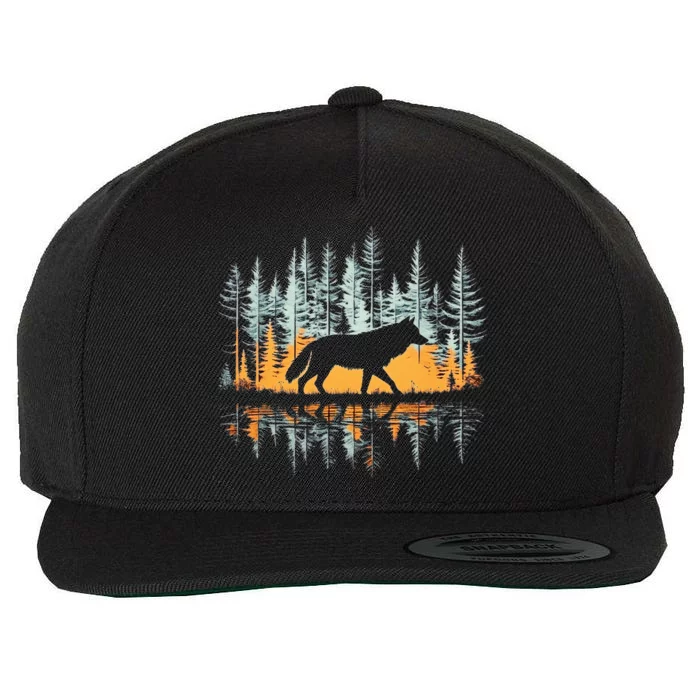 Graphic Wolf Forest Nature Wildlife Outdoor Wool Snapback Cap