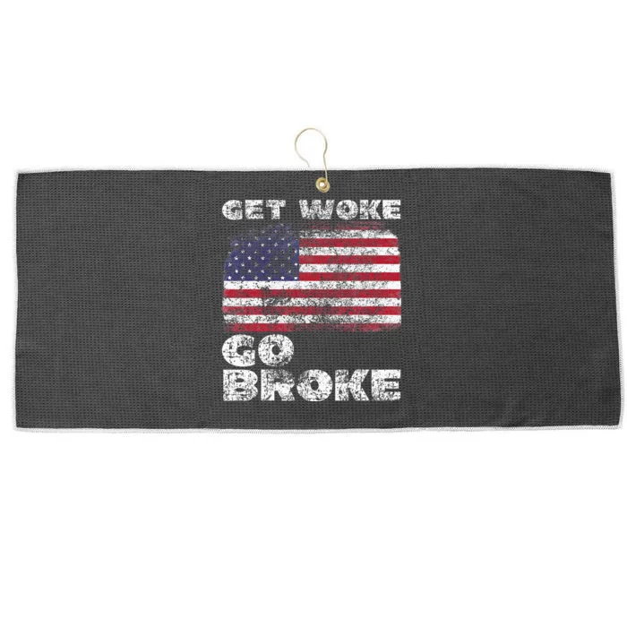 Get Woke Go Broke Funny Anti Woke Cancel Culture Joke Large Microfiber Waffle Golf Towel