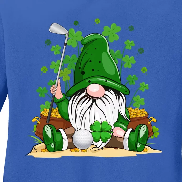 Gnome With Golf Ball Lucky Shamrock St Patrick's Day Funny Gift Ladies Long Sleeve Shirt