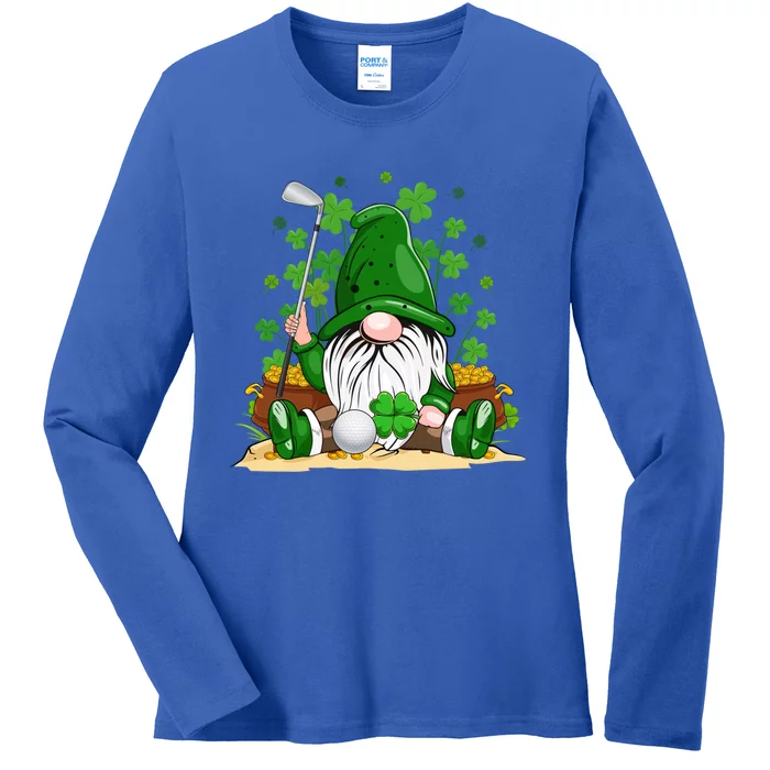 Gnome With Golf Ball Lucky Shamrock St Patrick's Day Funny Gift Ladies Long Sleeve Shirt