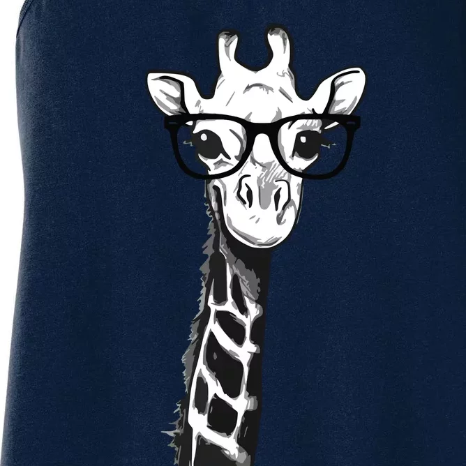 Giraffe With Glasses Gift For Zoo Animal Lovers Women's Racerback Tank