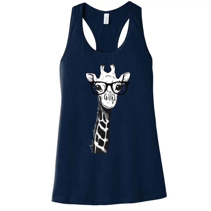 Giraffe With Glasses Gift For Zoo Animal Lovers Women's Racerback Tank