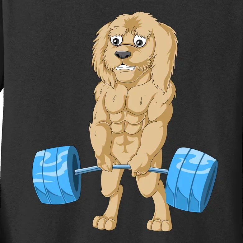 Goldendoodle Weightlifting Kids Long Sleeve Shirt