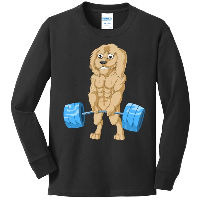 Goldendoodle Weightlifting Kids Long Sleeve Shirt