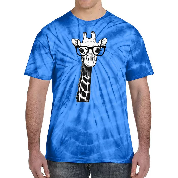 Giraffe With Glasses Gift For Zoo Animal Lovers Tie-Dye T-Shirt