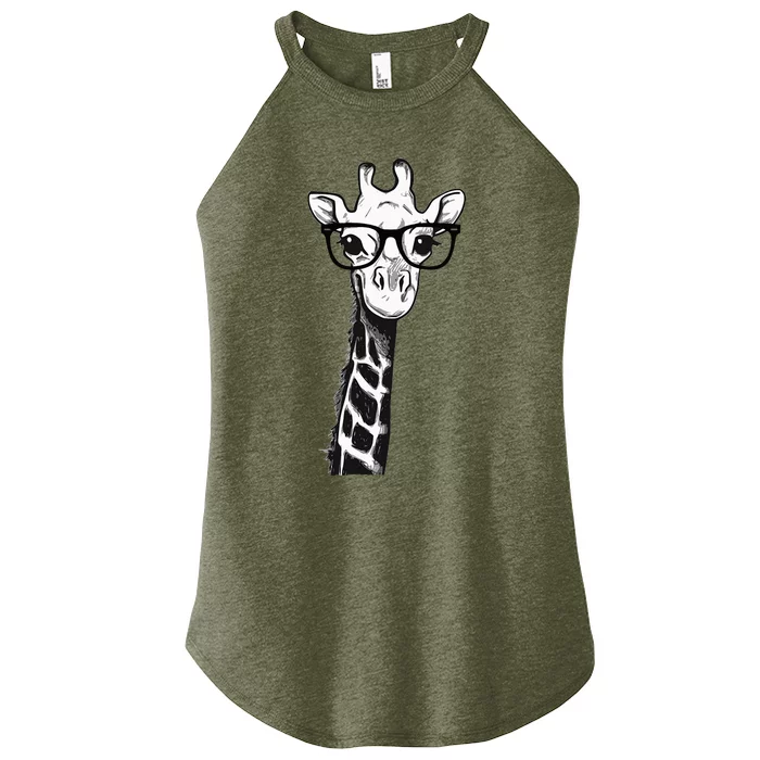 Giraffe With Glasses Gift For Zoo Animal Lovers Women’s Perfect Tri Rocker Tank