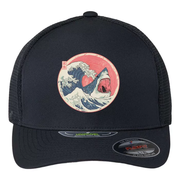 Great Wave Great White Shark Traditional Painting Flexfit Unipanel Trucker Cap