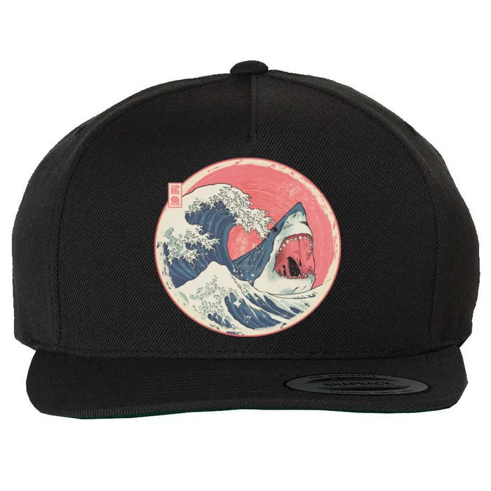 Great Wave Great White Shark Traditional Painting Wool Snapback Cap