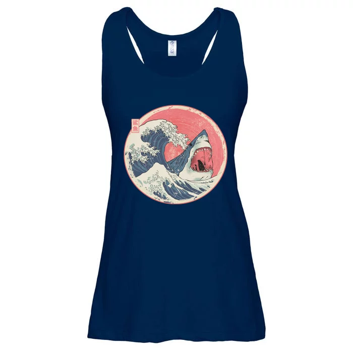 Great Wave Great White Shark Traditional Painting Ladies Essential Flowy Tank