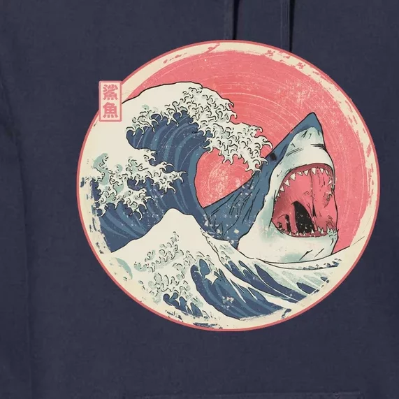 Great Wave Great White Shark Traditional Painting Premium Hoodie