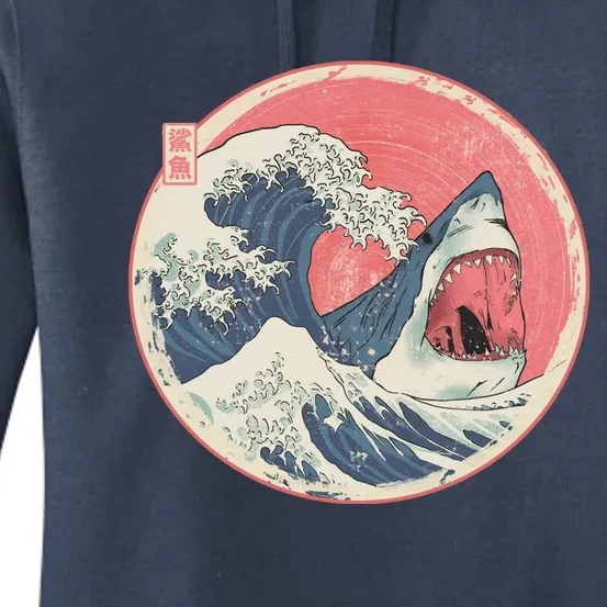 Great Wave Great White Shark Traditional Painting Women's Pullover Hoodie