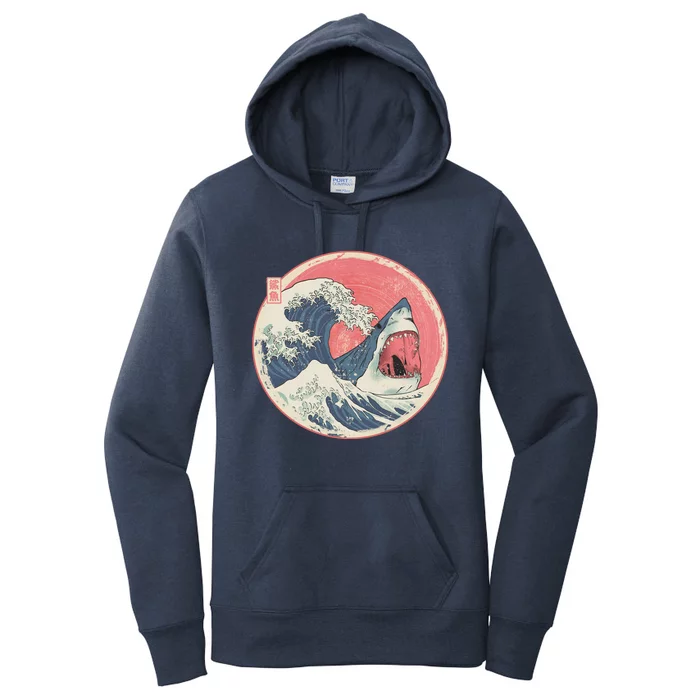 Great Wave Great White Shark Traditional Painting Women's Pullover Hoodie