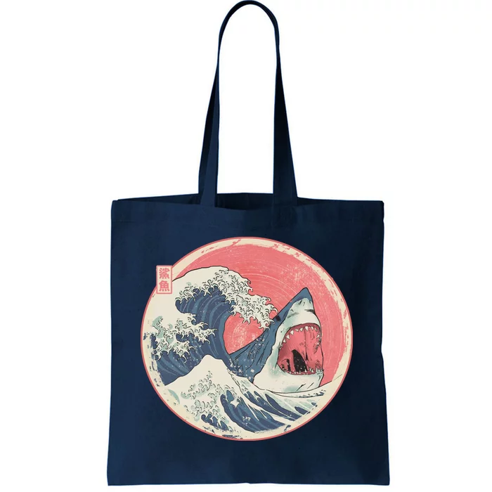 Great Wave Great White Shark Traditional Painting Tote Bag