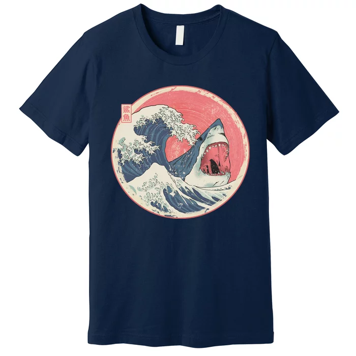 Great Wave Great White Shark Traditional Painting Premium T-Shirt