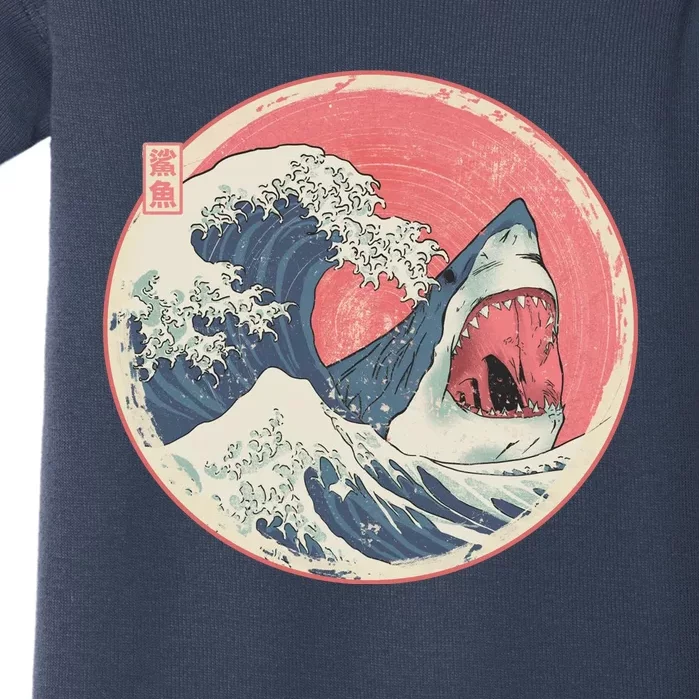 Great Wave Great White Shark Traditional Painting Baby Bodysuit