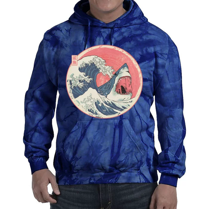 Great Wave Great White Shark Traditional Painting Tie Dye Hoodie