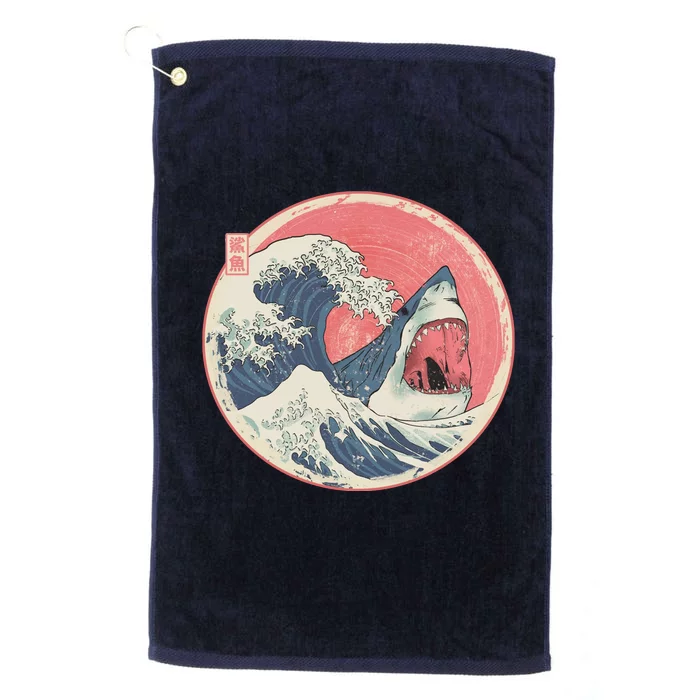 Great Wave Great White Shark Traditional Painting Platinum Collection Golf Towel