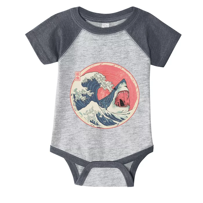 Great Wave Great White Shark Traditional Painting Infant Baby Jersey Bodysuit