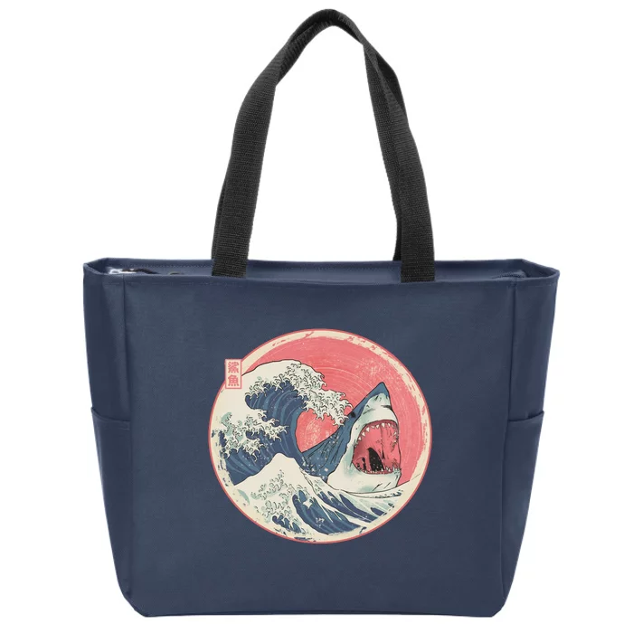 Great Wave Great White Shark Traditional Painting Zip Tote Bag