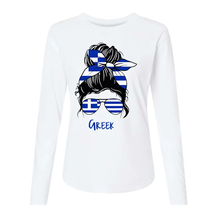 Greek Woman Greece Girl Flag Womens Cotton Relaxed Long Sleeve T-Shirt