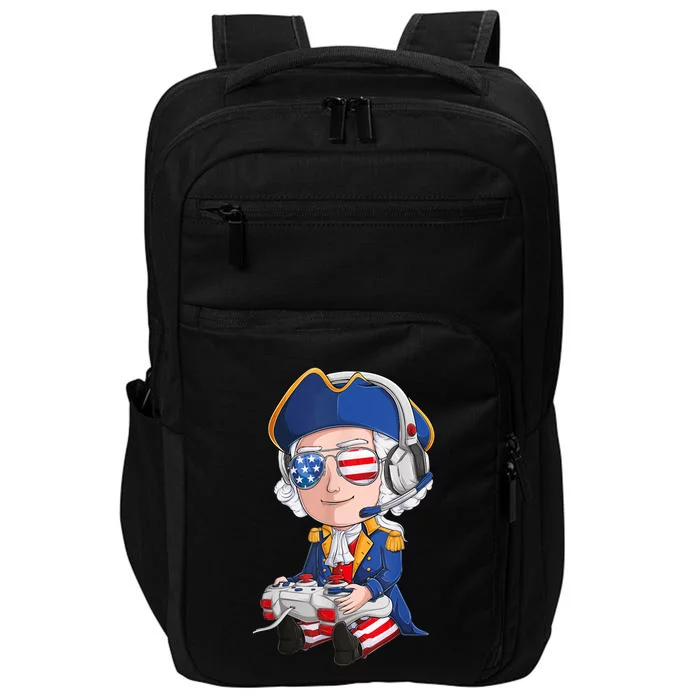 George Washington Gamer Fourth Of July USA Flag Boy Impact Tech Backpack