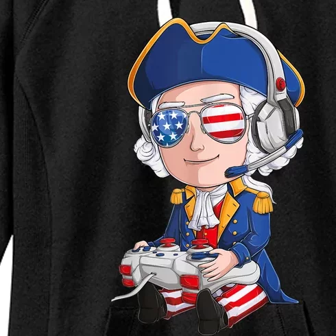 George Washington Gamer Fourth Of July USA Flag Boy Women's Fleece Hoodie