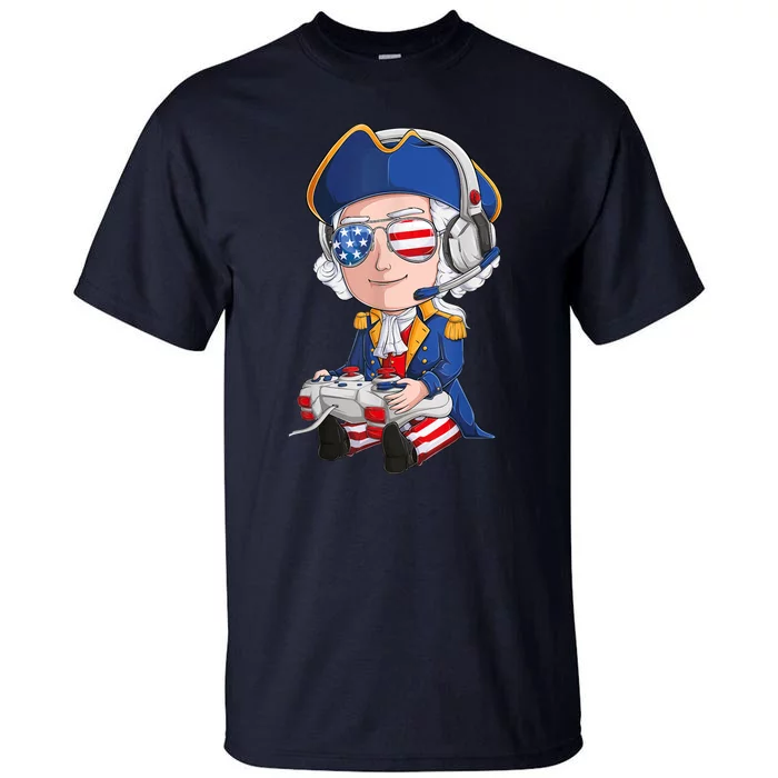 George Washington Gamer Fourth Of July USA Flag Boy Tall T-Shirt