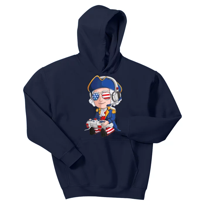 George Washington Gamer Fourth Of July USA Flag Boy Kids Hoodie