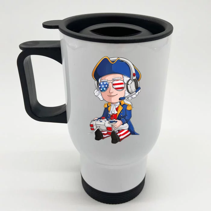 George Washington Gamer Fourth Of July USA Flag Boy Front & Back Stainless Steel Travel Mug