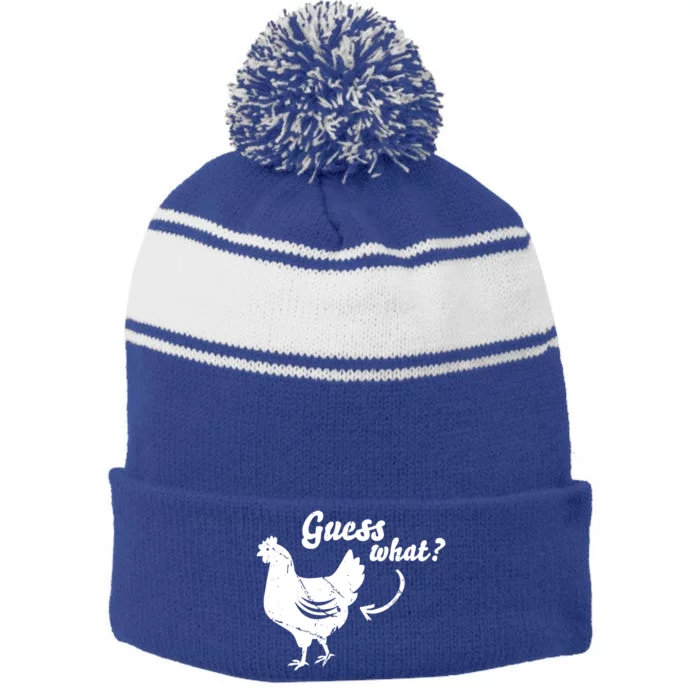 Guess What Stripe Pom Pom Beanie